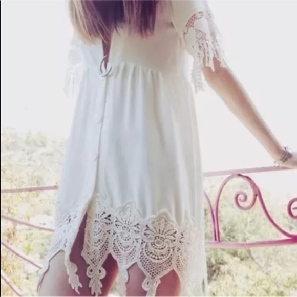 Stone Cold Fox Jade Mini Dress White Silk Embroidered Lace Babydoll Button RARE - Picture 7 of 14